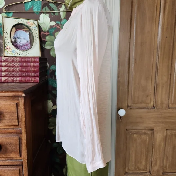 Dolan Left Coast Blouse Small Pink Sheer Sleeve Boho Flowy V Neck Made USA - Picture 6 of 12